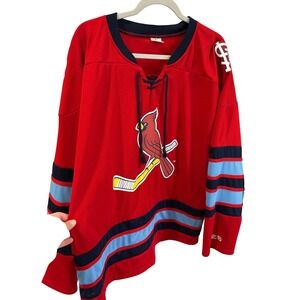 St Louis Cardinals St.Louis Blues Hockey Jersey Red Lace Up V-Neck Mesh XL Mens